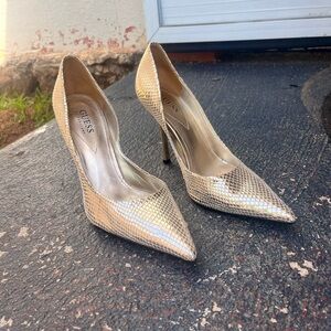 Guess by Marciano Gold Snakeskin Pointed-Toe Stiletto Heels